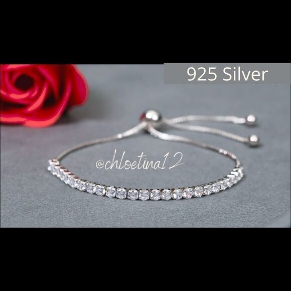 925 Sterling Silver Tennis Bracelet Adjustable - Picture 2 of 8